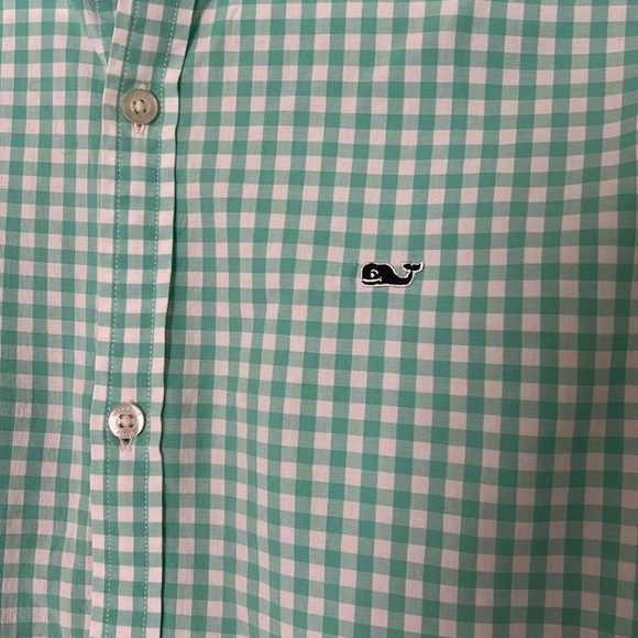 Vineyard Vines Performance XL (18) Green and White Gingham Whale Shirt - Picture 2 of 8
